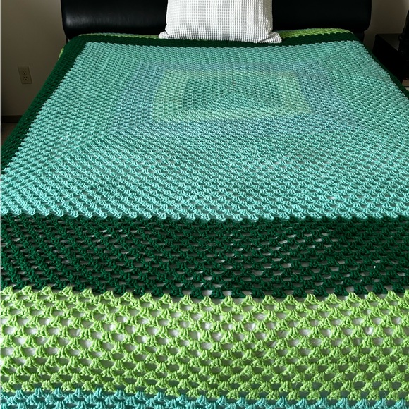 Other - Handmade Crochet/Knit Blue Green Granny Afghan Blanket